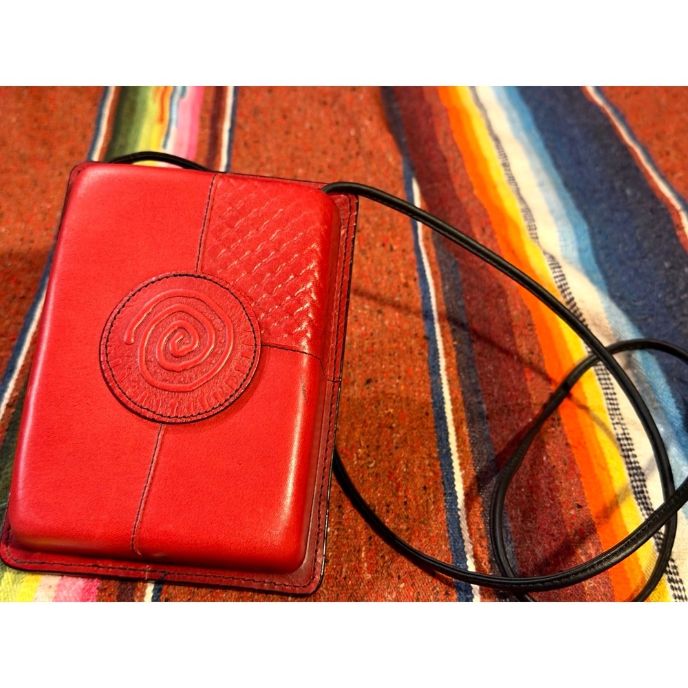 Artisan Made and Signed Small Red Hard Sided Rectangle Leather Shoulder Bag